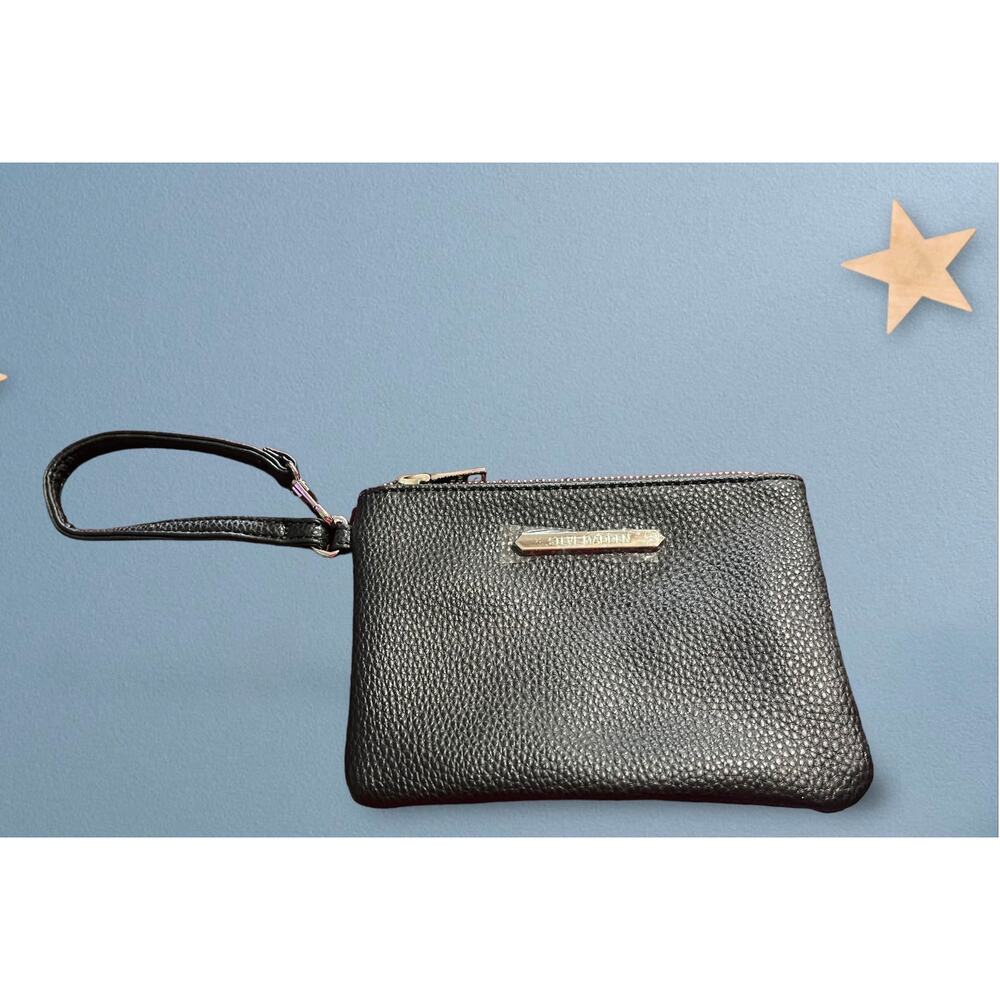 Steve Madden Black Pebbled Leather Wristlet with Strap